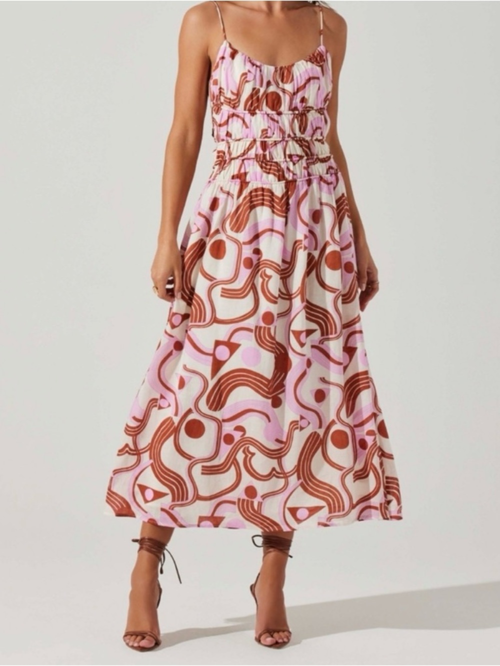 Anthropology by ASTR the label Pink & Brown Abstract Print Midi Dress